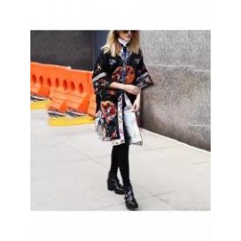 Vintage Loose Short Sleeve Printed Long Coat