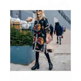 Vintage Loose Short Sleeve Printed Long Coat