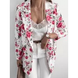 Casual Floral Print Long Sleeve Slim Fit Blazer