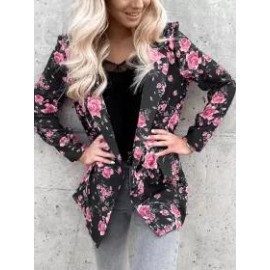 Casual Floral Print Long Sleeve Slim Fit Blazer
