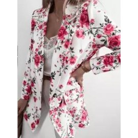 Casual Floral Print Long Sleeve Slim Fit Blazer