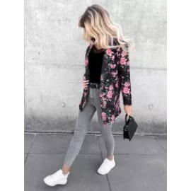 Casual Floral Print Long Sleeve Slim Fit Blazer