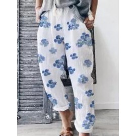 Linen Pocket Loose Waist Straight-Leg Pants