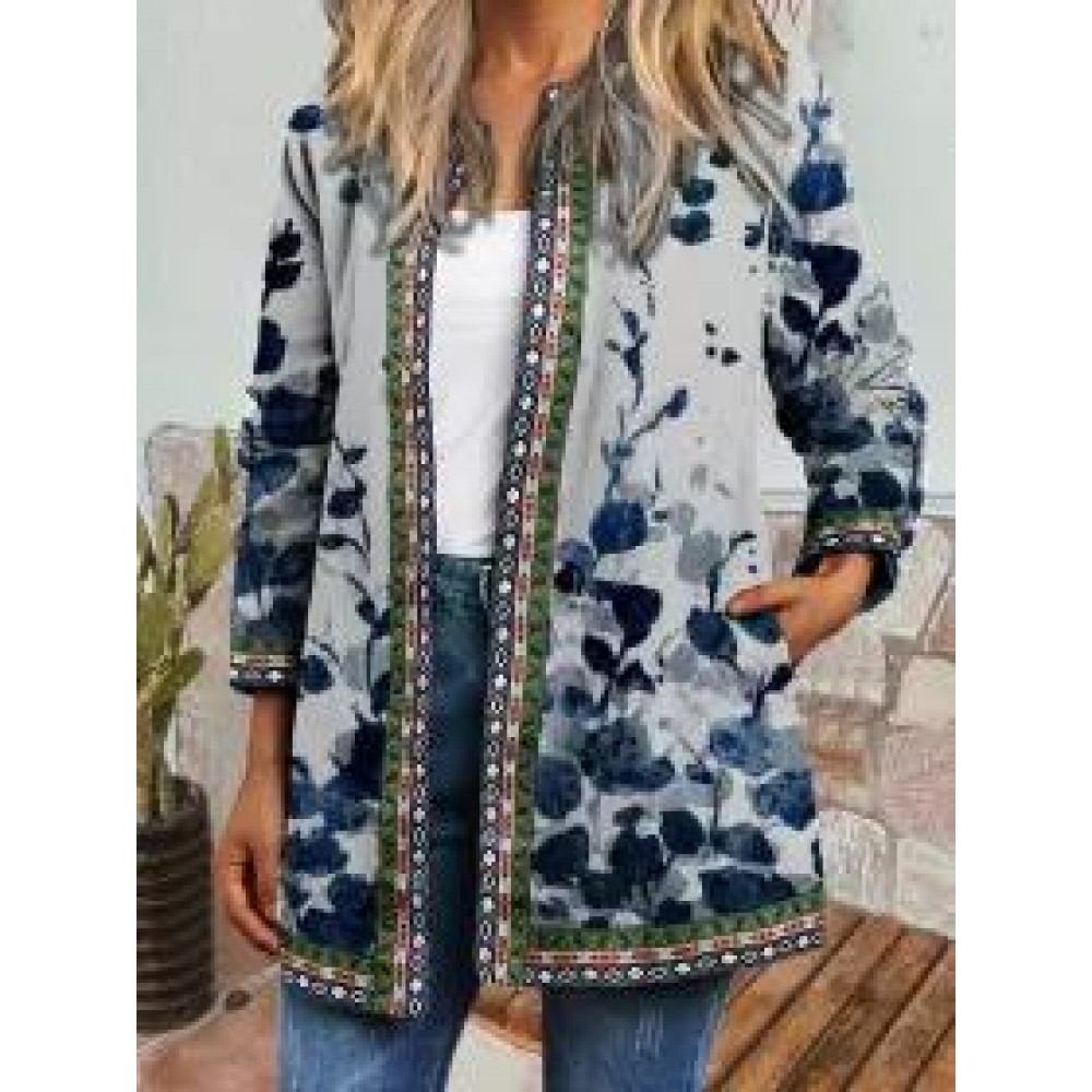 Round Neck Ethnic Print Casual Loose Jacket Round Neck Ethnic Print Casual Loose Jacket