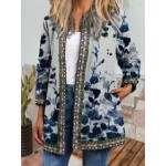Round Neck Ethnic Print Casual Loose Jacket
