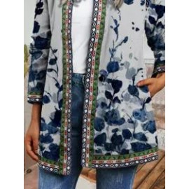 Round Neck Ethnic Print Casual Loose Jacket