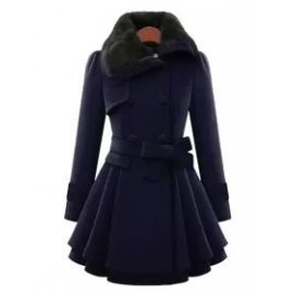 Fold-Over Collar Plain Coat