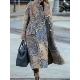 Loose Casual Vintage Print Lapel Long Sleeve Coat