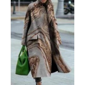 Loose Casual Vintage Print Lapel Long Sleeve Coat