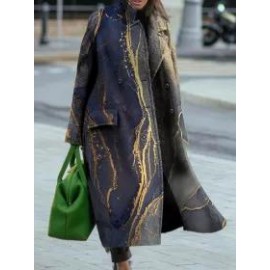 Loose Casual Vintage Print Lapel Long Sleeve Coat