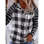 Casual Plaid Print Long Sleeves Hoodie Sweatshirt