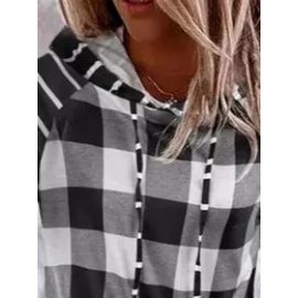 Casual Plaid Print Long Sleeves Hoodie Sweatshirt