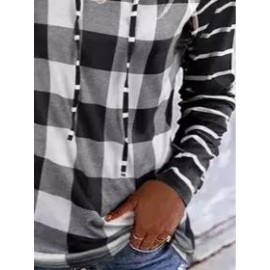 Casual Plaid Print Long Sleeves Hoodie Sweatshirt