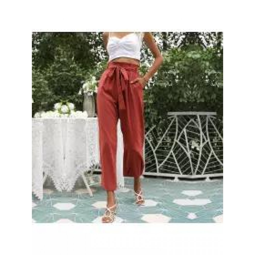 Solid Color High Waist Belt Wide Leg Pants Solid Color High Waist Belt Wide Leg Pants