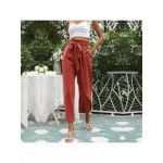 Solid Color High Waist Belt Wide Leg Pants