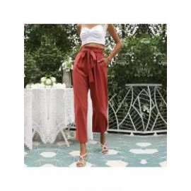 Solid Color High Waist Belt Wide Leg Pants