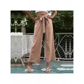 Solid Color High Waist Belt Wide Leg Pants