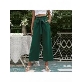 Solid Color High Waist Belt Wide Leg Pants