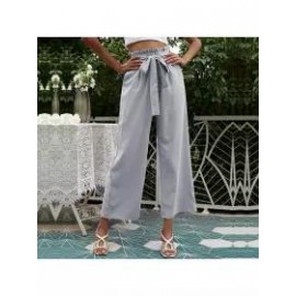 Solid Color High Waist Belt Wide Leg Pants