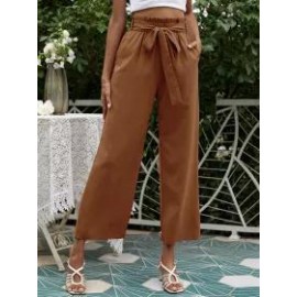 Solid Color High Waist Belt Wide Leg Pants