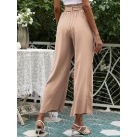 Solid Color High Waist Belt Wide Leg Pants