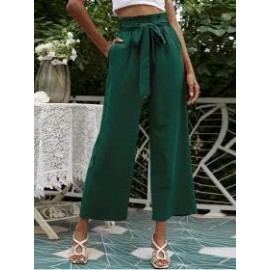 Solid Color High Waist Belt Wide Leg Pants