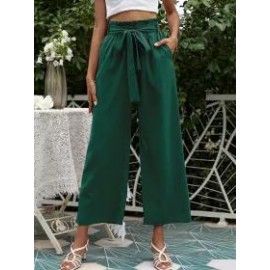 Solid Color High Waist Belt Wide Leg Pants