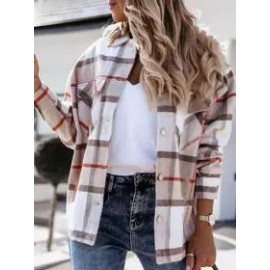 Loose Casual Woolen Plaid Coat Jacket