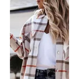 Loose Casual Woolen Plaid Coat Jacket