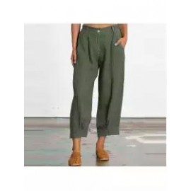 women new summer plain cotton and linen loose casual cropped pants