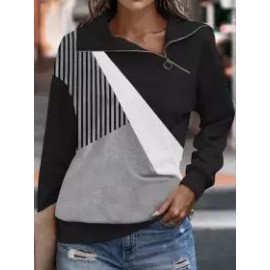 Casual Loose Vintage Print Zip Sweatshirt