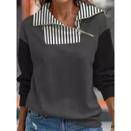 Casual Loose Vintage Print Zip Sweatshirt