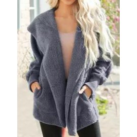 Casual Solid Color Plush Hooded Jacket