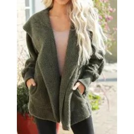 Casual Solid Color Plush Hooded Jacket
