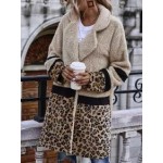 Casual Retro Stitching Leopard Print Faux Fur Mid-length Coat