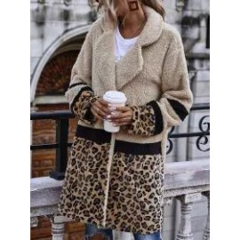 Casual Retro Stitching Leopard Print Faux Fur Mid-length Coat