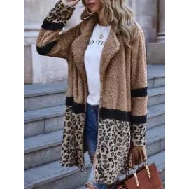 Casual Retro Stitching Leopard Print Faux Fur Mid-length Coat