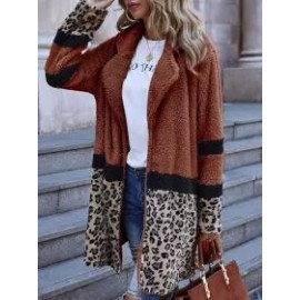 Casual Retro Stitching Leopard Print Faux Fur Mid-length Coat