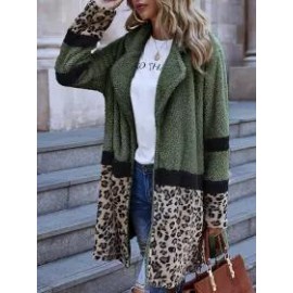 Casual Retro Stitching Leopard Print Faux Fur Mid-length Coat