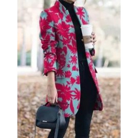 Casual Vintage Print Stand Collar Coat