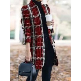 Casual Vintage Print Stand Collar Coat