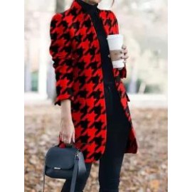 Casual Vintage Print Stand Collar Coat
