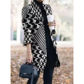 Casual Vintage Print Stand Collar Coat