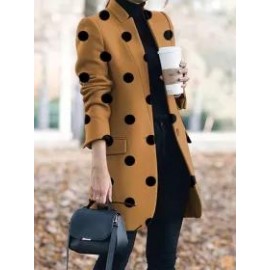 Casual Vintage Print Stand Collar Coat