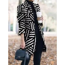 Casual Vintage Print Stand Collar Coat