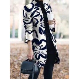 Casual Vintage Print Stand Collar Coat