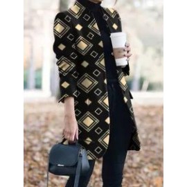 Casual Vintage Print Stand Collar Coat