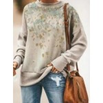Leaf Print Round Neck Long-sleeved Casual Sweatshirt