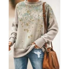 Leaf Print Round Neck Long-sleeved Casual Sweatshirt
