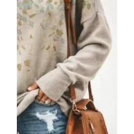 Leaf Print Round Neck Long-sleeved Casual Sweatshirt